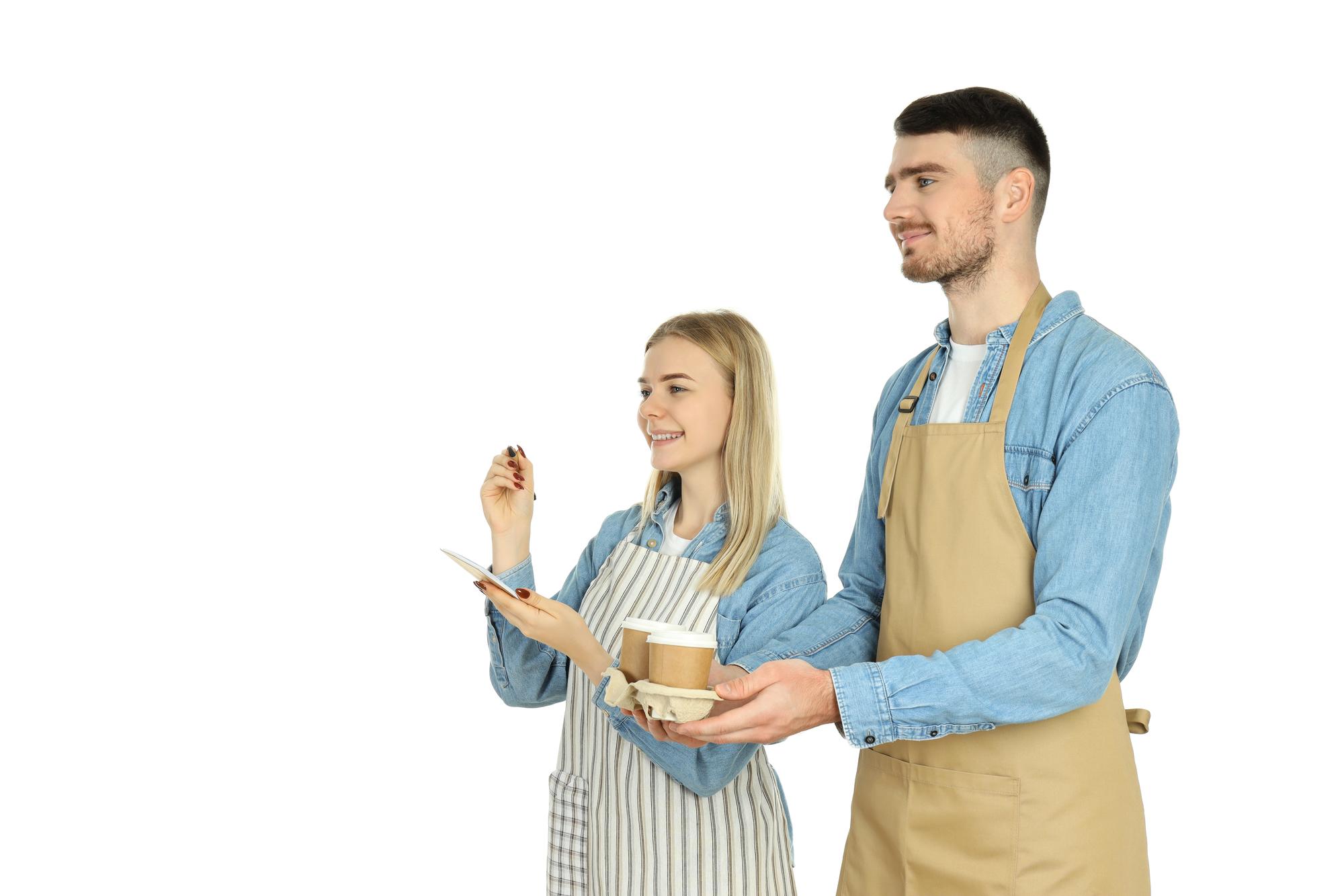 Team preparing catering in studio